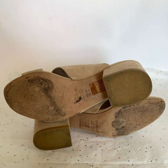 Vince Tan Suede Double Strap Benetta Slide Mule Block Heel Sandals - Size 8 - Picture 10 of 10